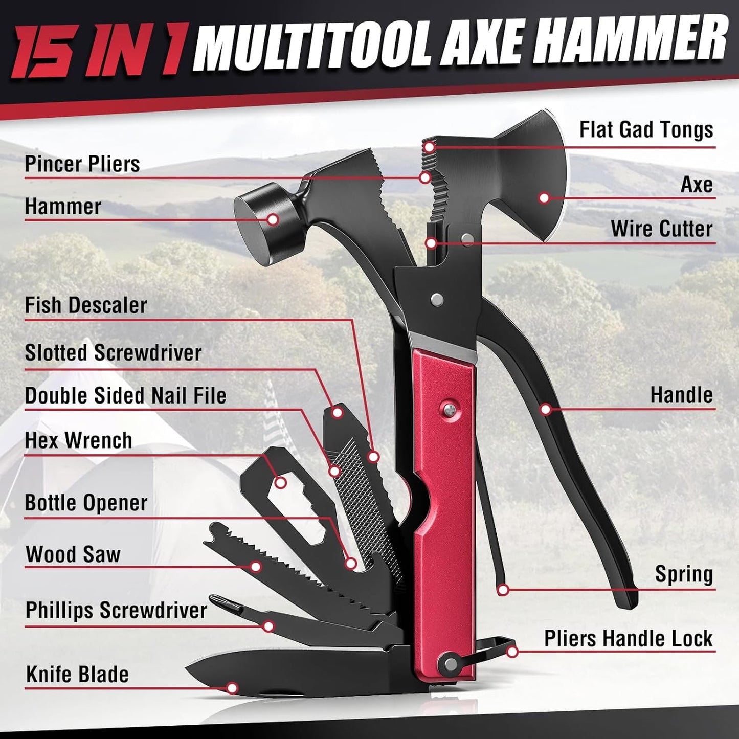 15-in-1 Portable Multitool Axe Hammer